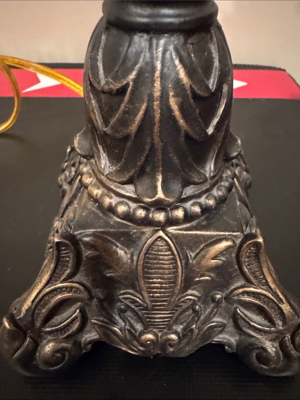 Vintage-Inspired Brown Table Lamp with Ornate Shade - Picture 3 of 6
